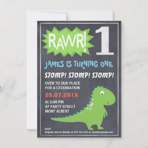 Rawr Dinosaur Chalkboard 1:a födelsedagsinbjudan Inbjudningar