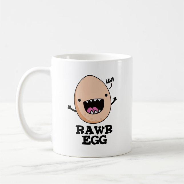 Rawr Egg Funny Roaring Raw Egg Pun Kaffemugg (Vänster)
