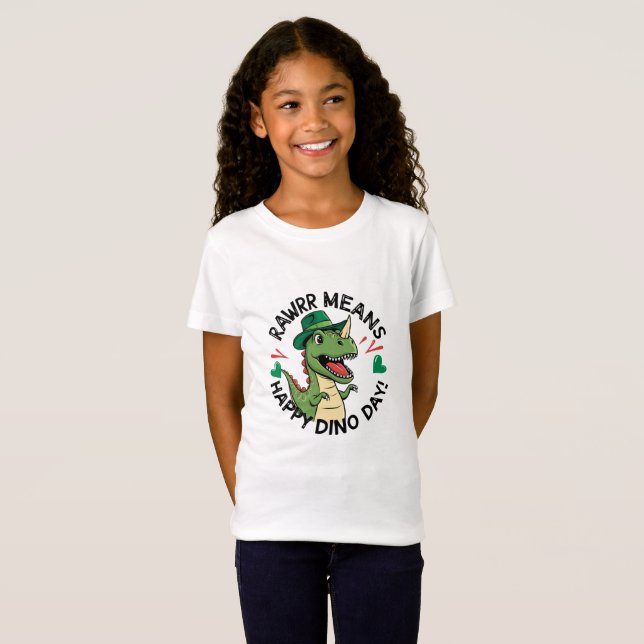 Rawr Elak Dino-dagen Lycklig T Shirt (Hel framsida)