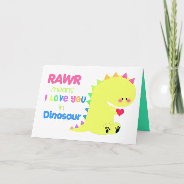 RAWR Elak I kärlek dig i Dinosaur Card-GULT Helgkort (Framsida)