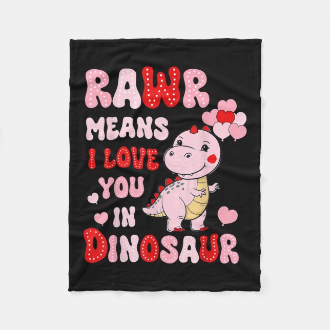 Rawr Elak I Kärlek du i Dinosaur Heart Valentines Fleecefilt (Framsidan)