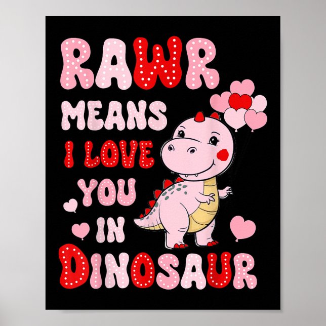 Rawr Elak I Kärlek du i Dinosaur Heart Valentines Poster (Framsidan)