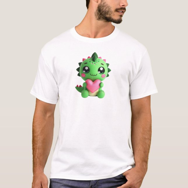 Rawr Elak Kärlek - Plushie Dino Holding Heart T Shirt (Framsida)