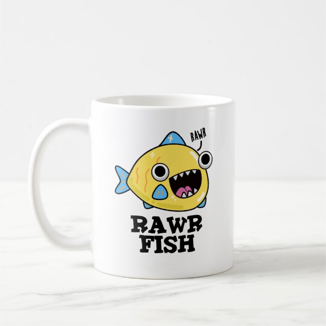 Rawr Fish Funny Animal Pun Kaffemugg (Vänster)
