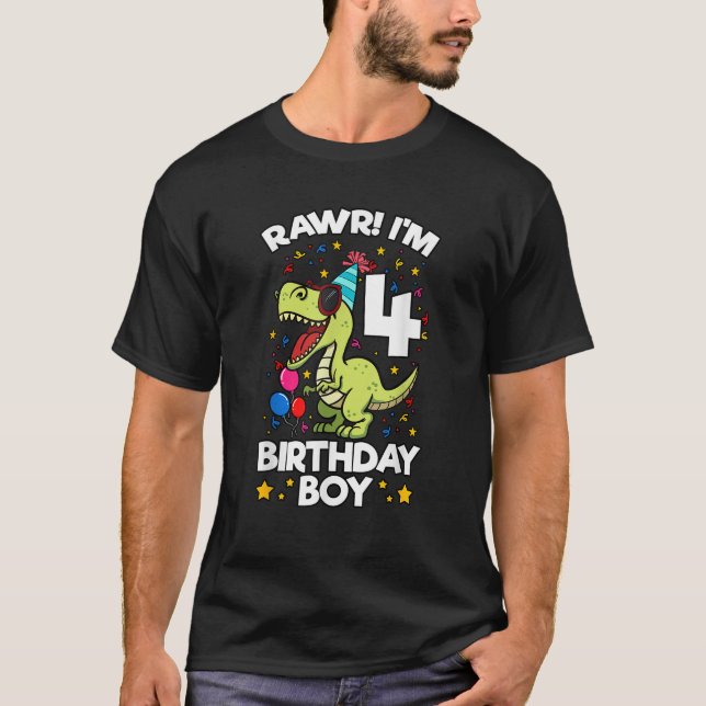 Rawr I 4 Birthday Boy Dinosaur T rex Thmet 4:e Shirt (Framsida)