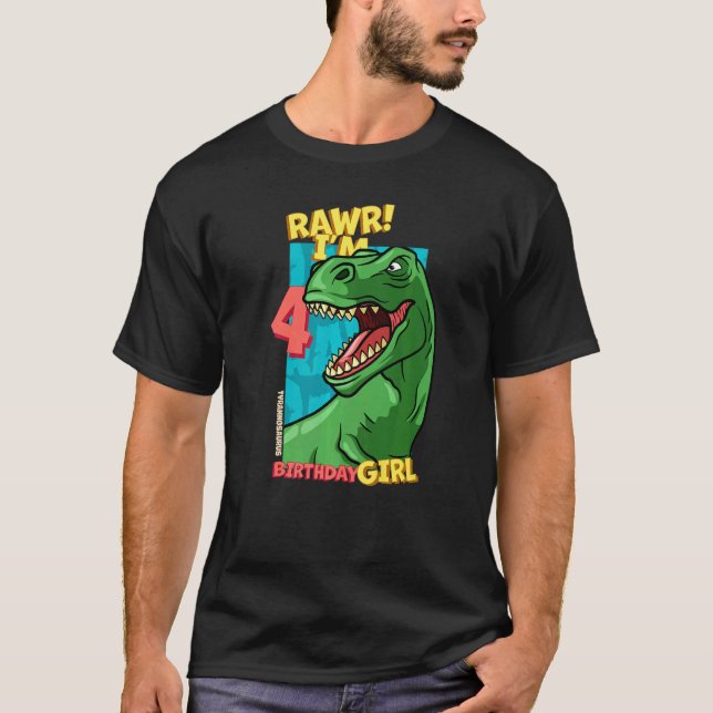 Rawr I är 4 födelsedagsflickor 4e födelsedagen Din T Shirt (Framsida)