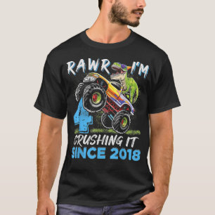 Rawr I är 4 Monster Lastbil Dinosaur 4e födelsedag T Shirt