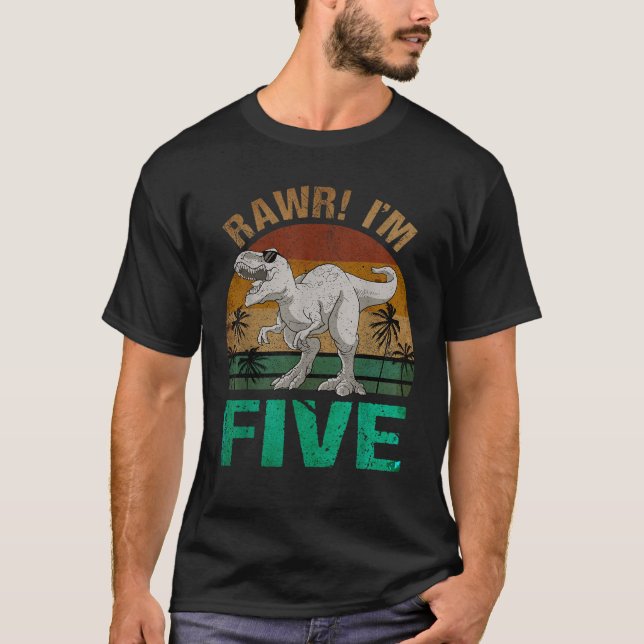 Rawr I är 5:e födelsedagen T rex Dinosaur Saurus 5 Shirt (Framsida)