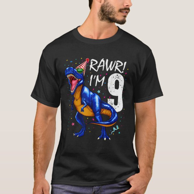 Rawr I är 9 9 9:e födelsedagen Dinosaurs Boys Dino T Shirt (Framsida)