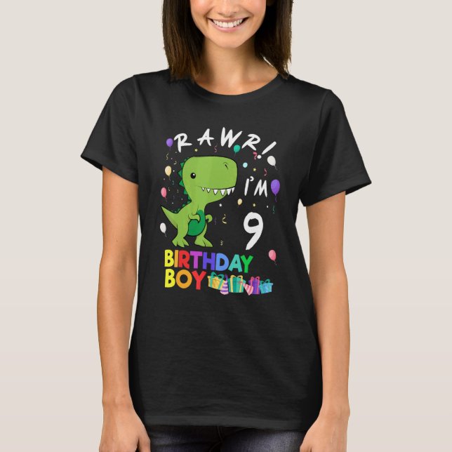 Rawr I är 9 Cute Dinosaur Birthday T Shirt (Framsida)