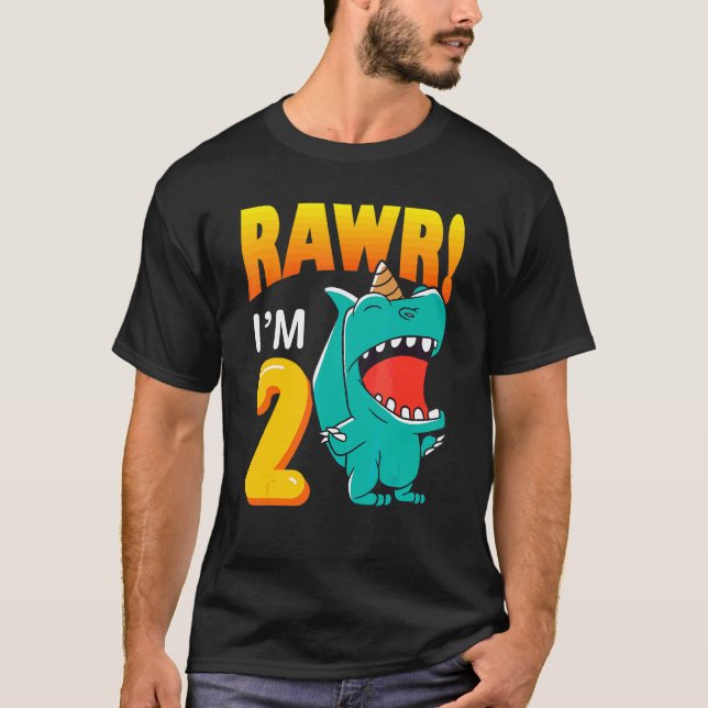 Rawr I`M 2 ÄN Dino Birthday T Shirt (Framsida)