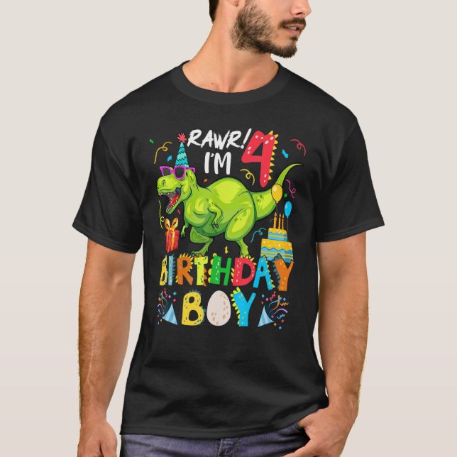Rawr I M 4e födelsedagen Boy Dinosaur T Rex 4 Year Shirt (Framsida)