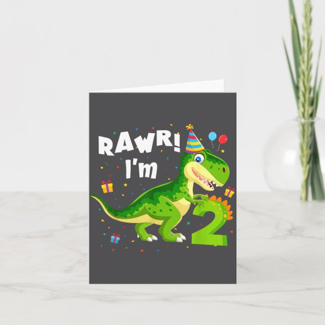 Rawr I'm 2 2nd Birthday T Rex Dinosaur Funny Party Kort (Framsida)