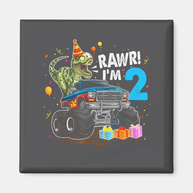 Rawr I'm 2 2nd Birthday T Rex Dinosaur Funny Party Magnet (Framsidan)