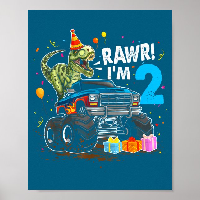 Rawr I'm 2 2nd Birthday T Rex Dinosaur Funny Party Poster (Framsidan)