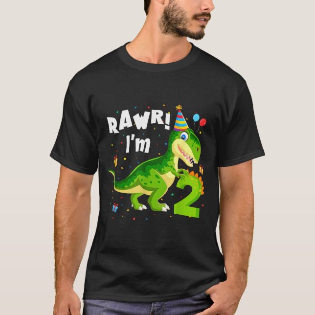 Rawr I'm 2 2nd Birthday T Rex Dinosaur Funny Party T Shirt (Framsida)