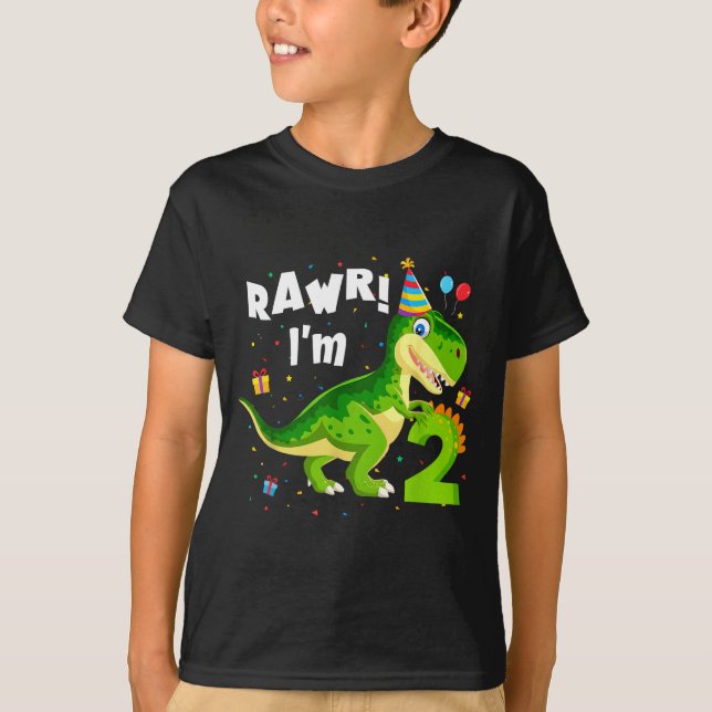 Rawr I'm 2 2nd Birthday T Rex Dinosaur Funny Party T Shirt (Framsida)