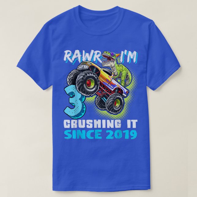 Rawr I'm 3 Monster Truck Dinosaur 3rd Birthday Par T Shirt (Design framsida)