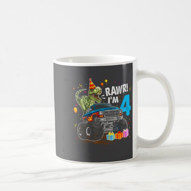 Rawr I'm 4 4th Birthday T Rex Dinosaur Funny Party Kaffemugg (Höger)