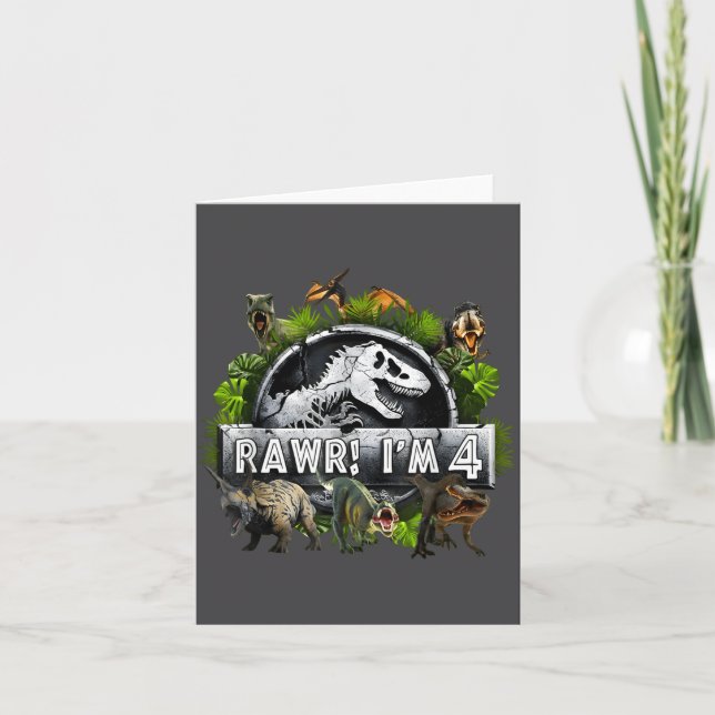 Rawr I'm 4 4th Birthday T Rex Dinosaur Funny Party Kort (Framsida)