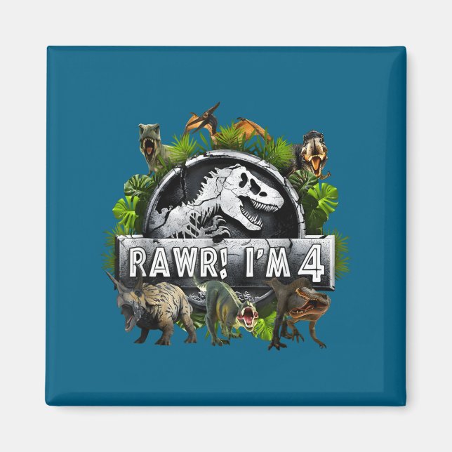 Rawr I'm 4 4th Birthday T Rex Dinosaur Funny Party Magnet (Framsidan)