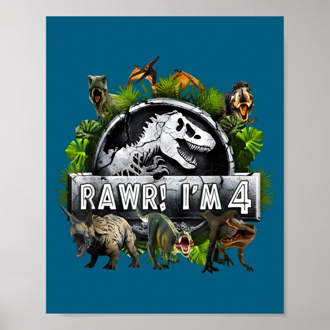 Rawr I'm 4 4th Birthday T Rex Dinosaur Funny Party Poster (Framsidan)