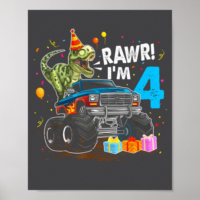 Rawr I'm 4 4th Birthday T Rex Dinosaur Funny Party Poster (Framsidan)