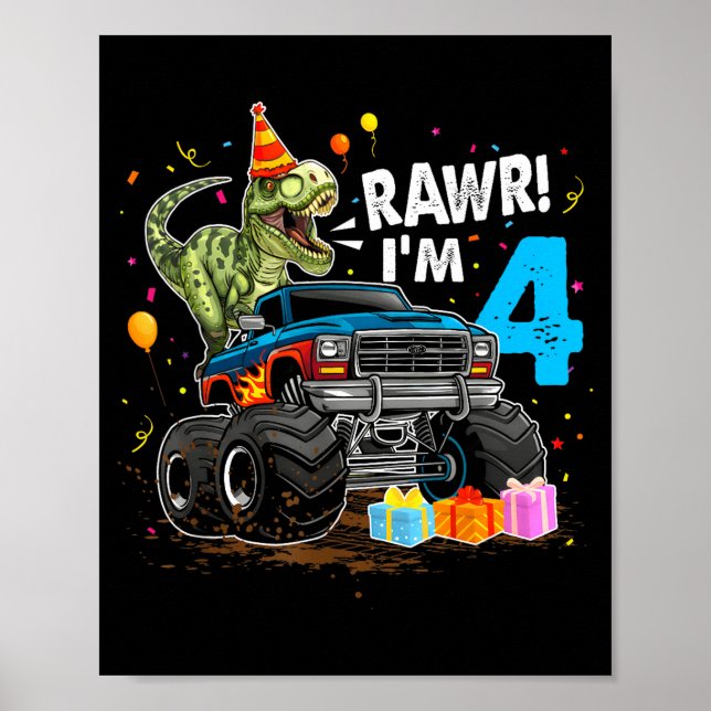 Rawr I'm 4 4th Birthday T Rex Dinosaur Funny Party Poster (Framsidan)