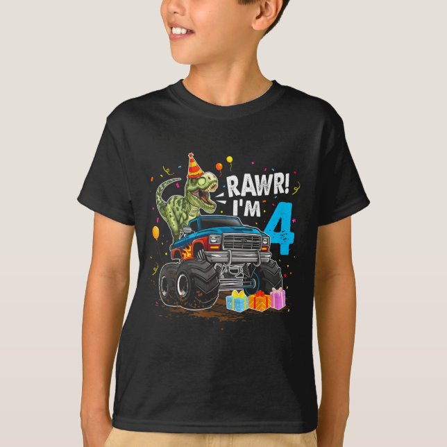 Rawr I'm 4 4th Birthday T Rex Dinosaur Funny Party T Shirt (Framsida)