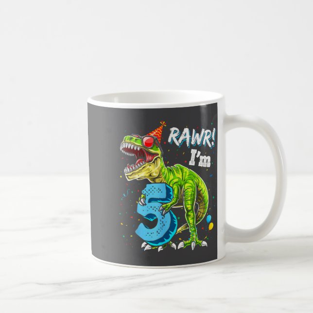Rawr I'm 5 5th Birthday T Rex Dinosaur Funny Party Kaffemugg (Höger)