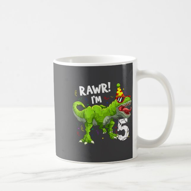 Rawr I'm 5 5th Birthday T Rex Dinosaur Funny Party Kaffemugg (Höger)