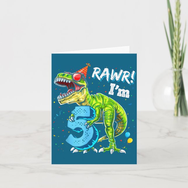 Rawr I'm 5 5th Birthday T Rex Dinosaur Funny Party Kort (Framsida)