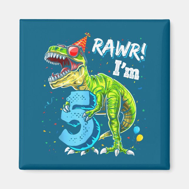 Rawr I'm 5 5th Birthday T Rex Dinosaur Funny Party Magnet (Framsidan)