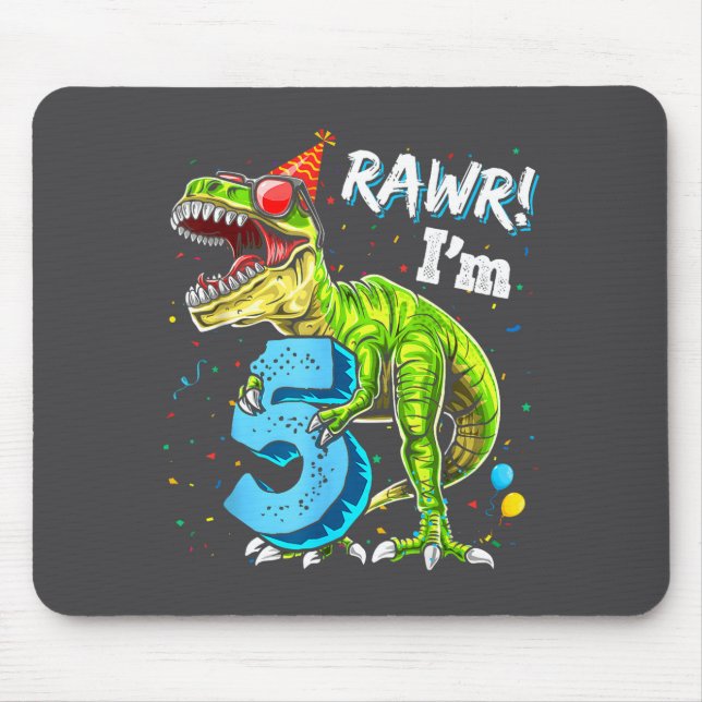 Rawr I'm 5 5th Birthday T Rex Dinosaur Funny Party Musmatta (Framsidan)
