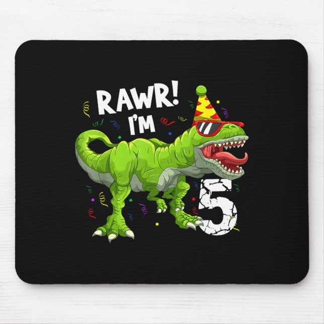 Rawr I'm 5 5th Birthday T Rex Dinosaur Funny Party Musmatta (Framsidan)