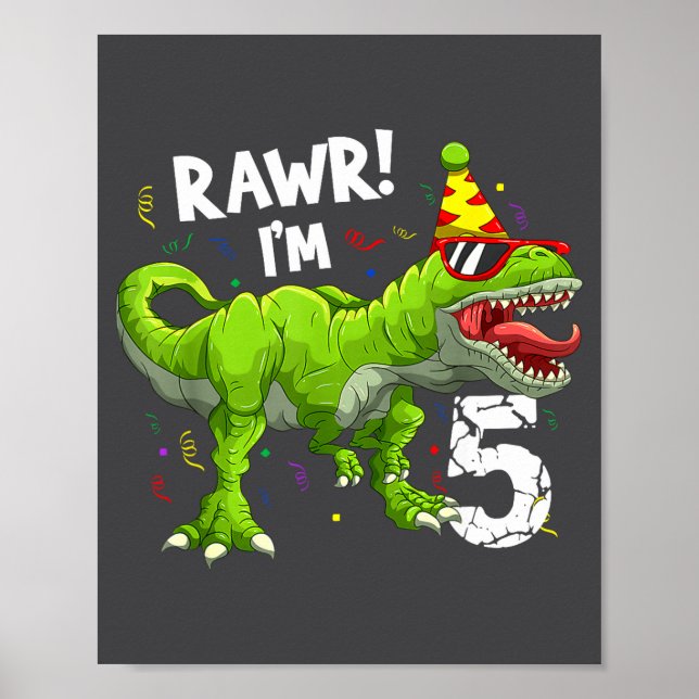 Rawr I'm 5 5th Birthday T Rex Dinosaur Funny Party Poster (Framsidan)