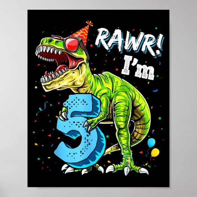 Rawr I'm 5 5th Birthday T Rex Dinosaur Funny Party Poster (Framsidan)