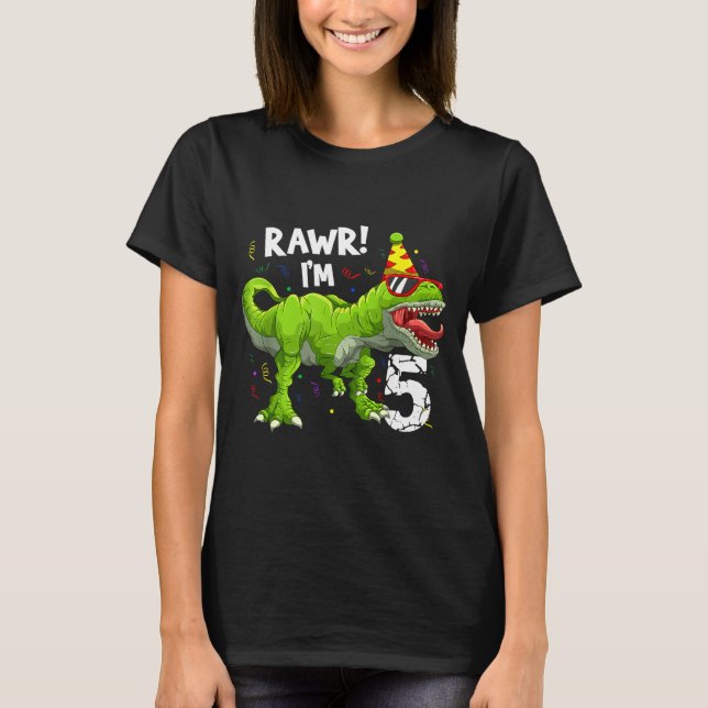 Rawr I'm 5 5th Birthday T Rex Dinosaur Funny Party Shirt (Framsida)
