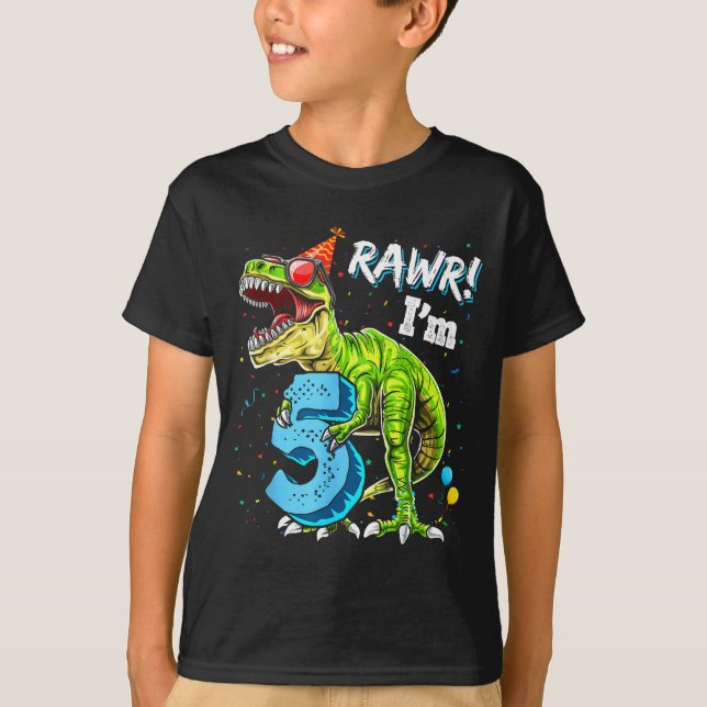 Rawr I'm 5 5th Birthday T Rex Dinosaur Funny Party T Shirt (Framsida)