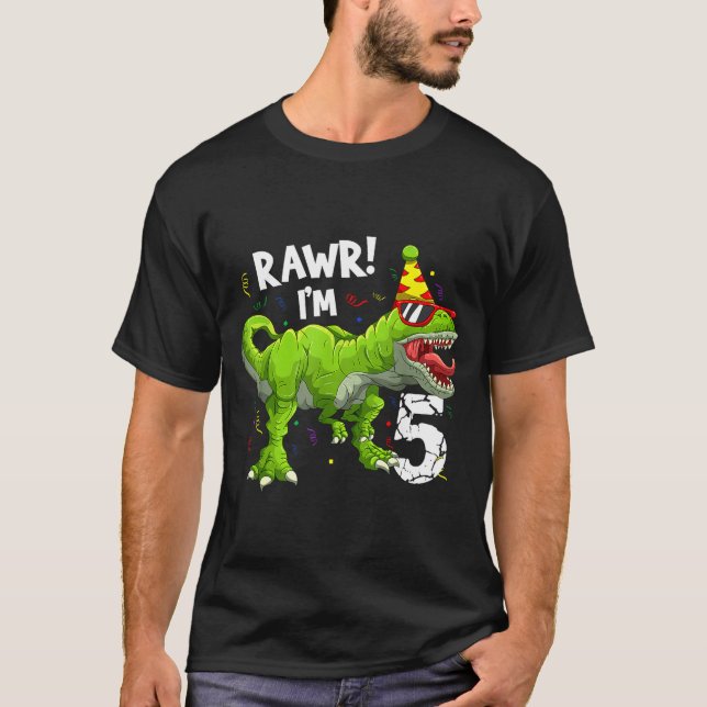 Rawr I'm 5 5th Birthday T Rex Dinosaur Funny Party T Shirt (Framsida)