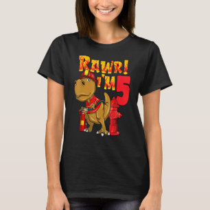 Rawr Im 5 Dinosaur Firefighter 5th Birthday Boy T Shirt