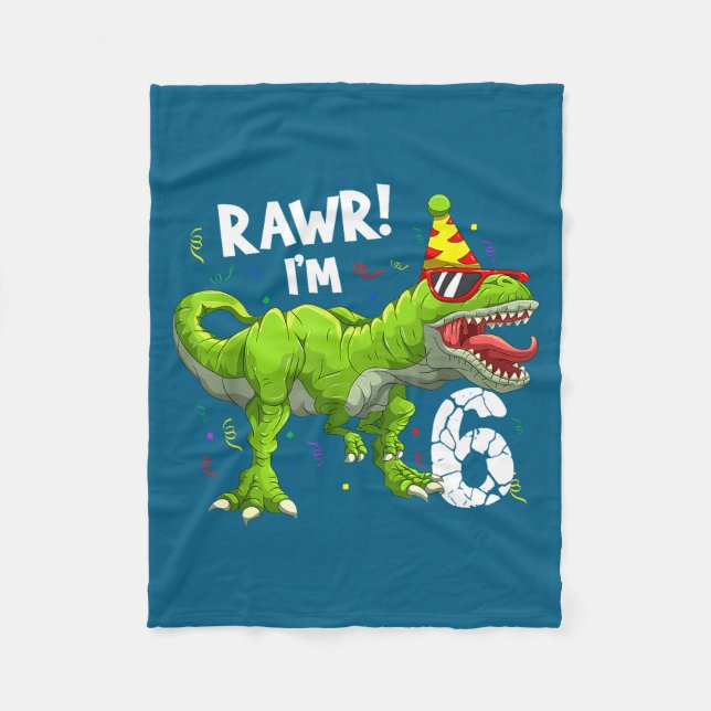 Rawr I'm 6 6th Birthday T Rex Dinosaur Funny Party Fleecefilt (Framsidan)