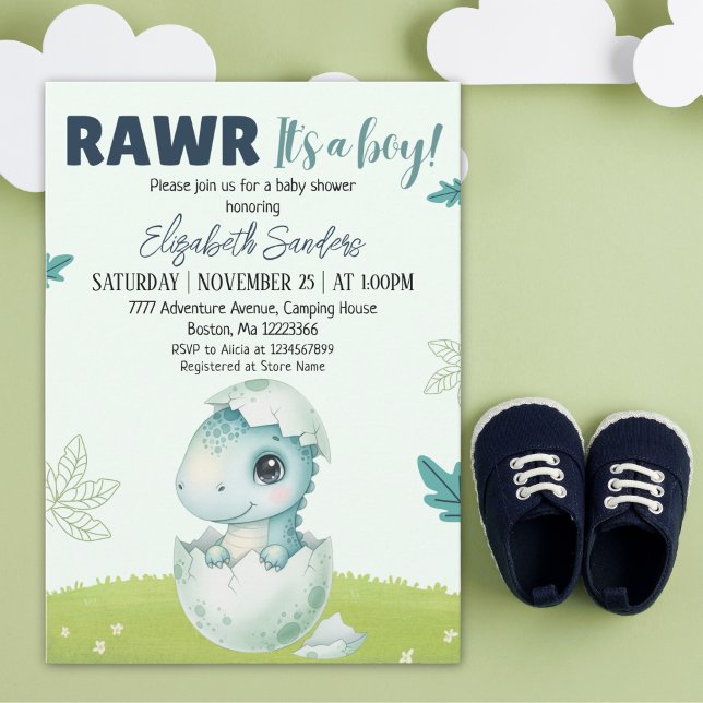 Rawr It’s a Boy Dinosaur Baby Shower Invitation Inbjudningar (Skapare uppladdad)