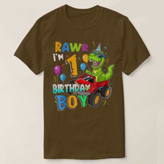 Rawr jag är 1:a födelsedagspojken 1-åriga Dinosaur T Shirt (Design framsida)