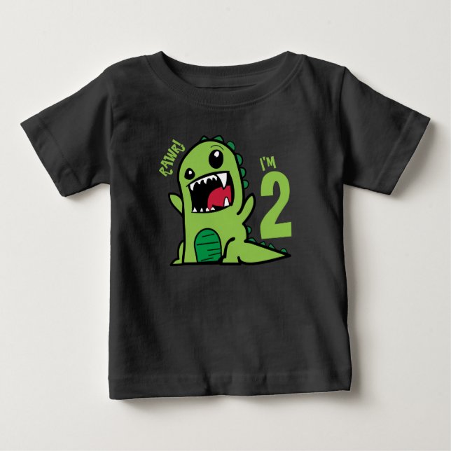 Rawr jag är 2, 2-års födelsedagsdinosaurie T-shirt (Framsida)