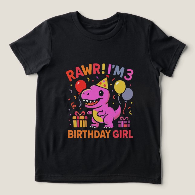 Rawr jag är 3 Dinosaur Birthday Girl T-Shirt (Design Framsida)