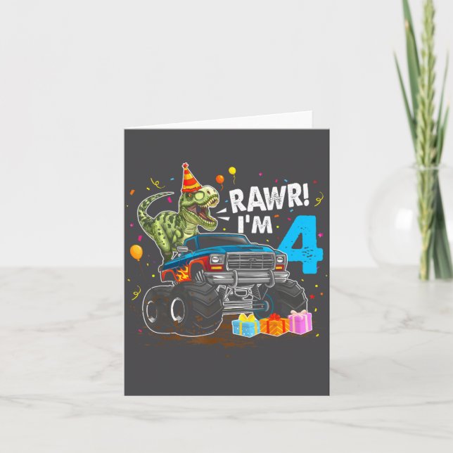 Rawr jag är 4 4-års födelsedag T Rex dinosaurie ro Kort (Framsida)