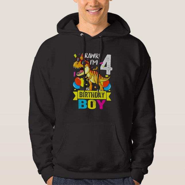 Rawr jag är 4e födelsedagen Boy Dinosaur Rex 4 år  Hoodie (Framsida)