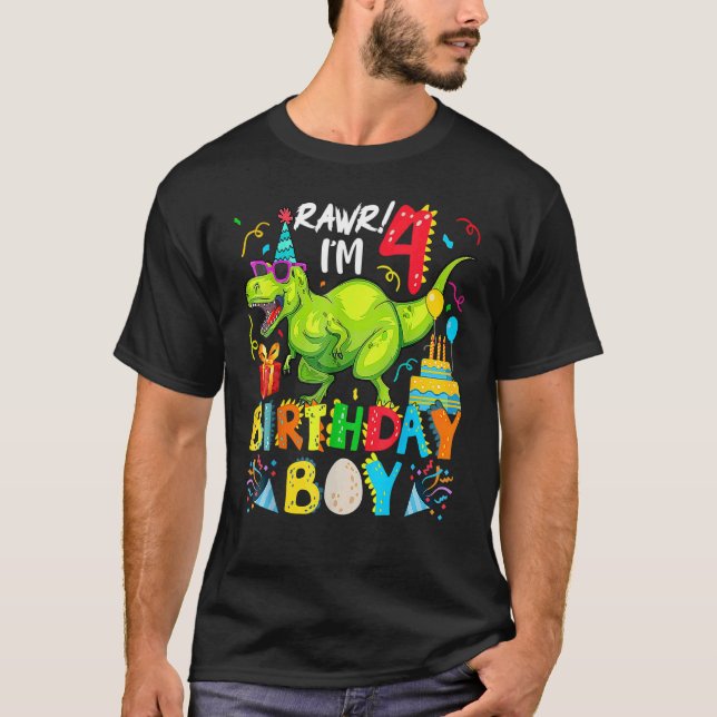 Rawr jag är 4e födelsedagen Boy Dinosaur Rex 4 år  T Shirt (Framsida)