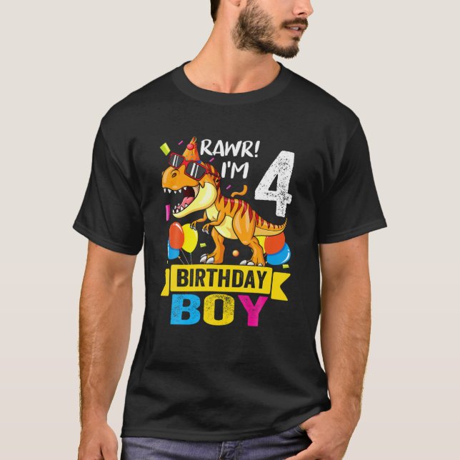 Rawr jag är 4e födelsedagen Boy Dinosaur T Rex 4 Y Shirt (Framsida)